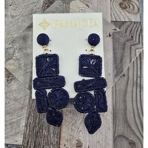 Panacea Gold Plated Blue Thread Shaped Drop Dangle Post Earrings